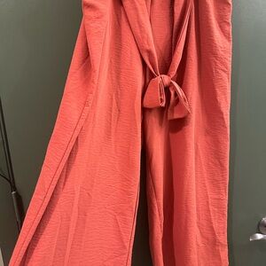 Wide-Leg Tie-Waist Jumpsuit - Coral